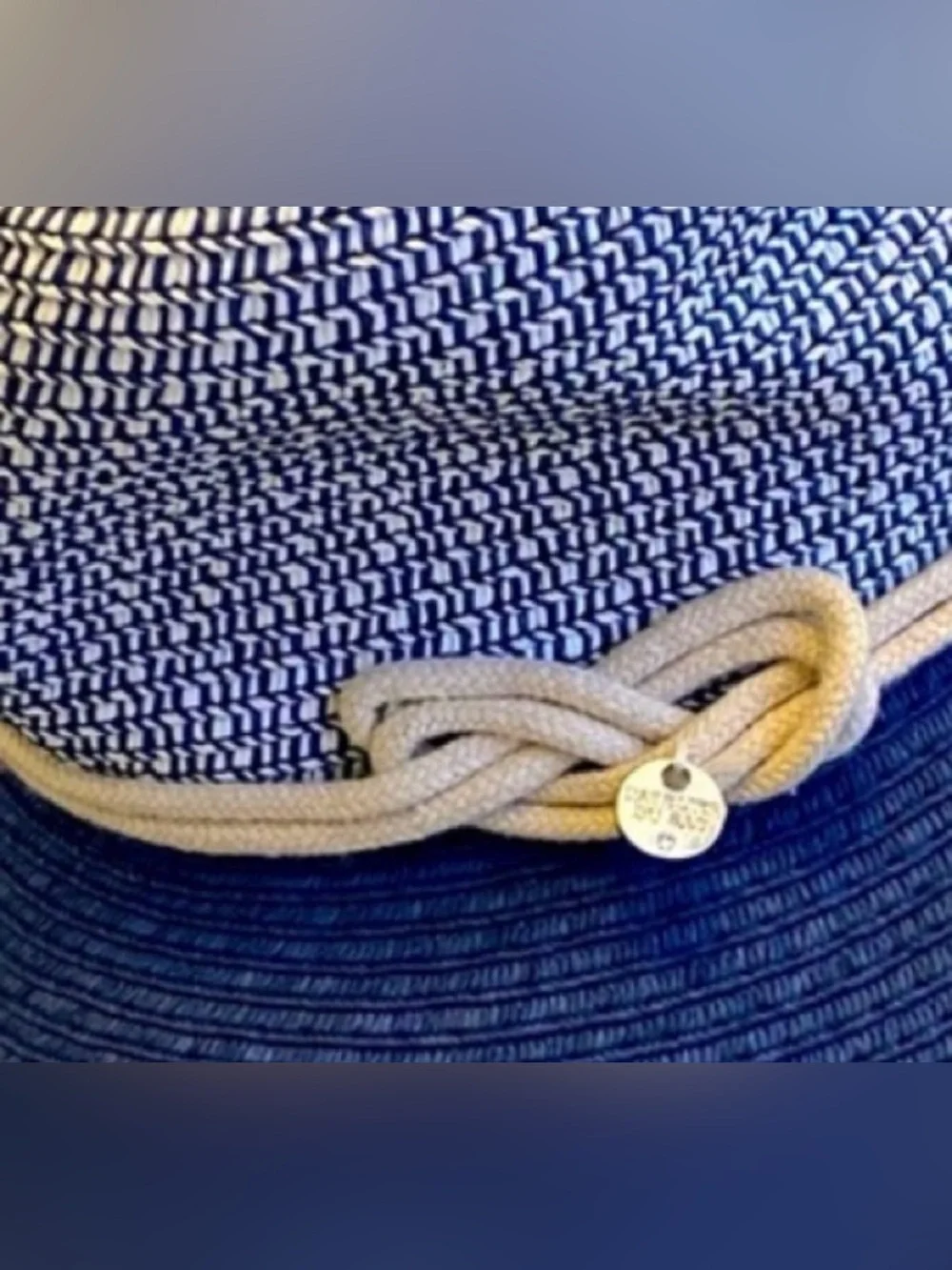 Women’s Navy and Cream Rope-Trim Wide Brim Sun Hat